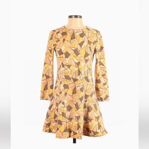 kumikyoku geometric patterned drop waist dress in yellow, orange, pink - size 3